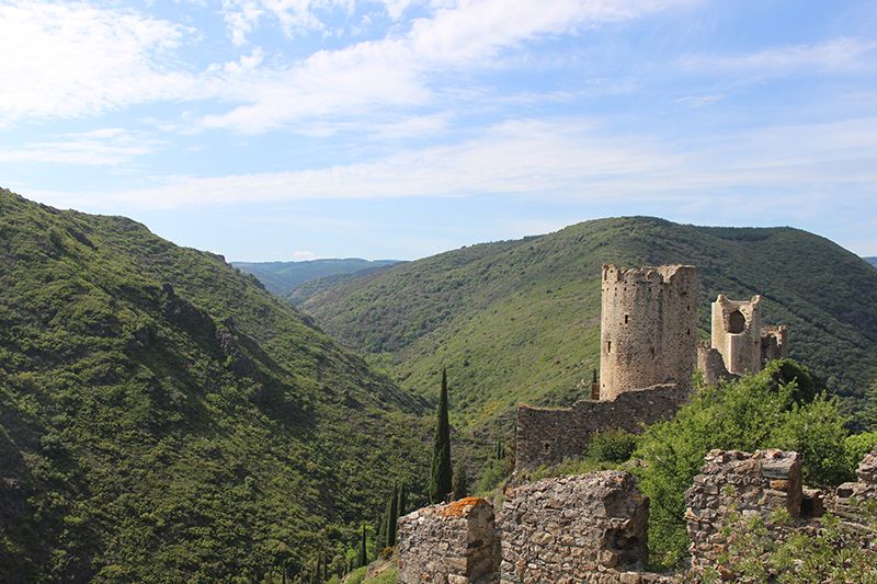 Castle ruins in a mountainous landscape