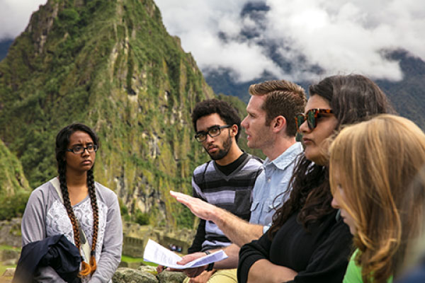 Sean Austin lectures on the Incan relationship to stone at Machu Picchu.